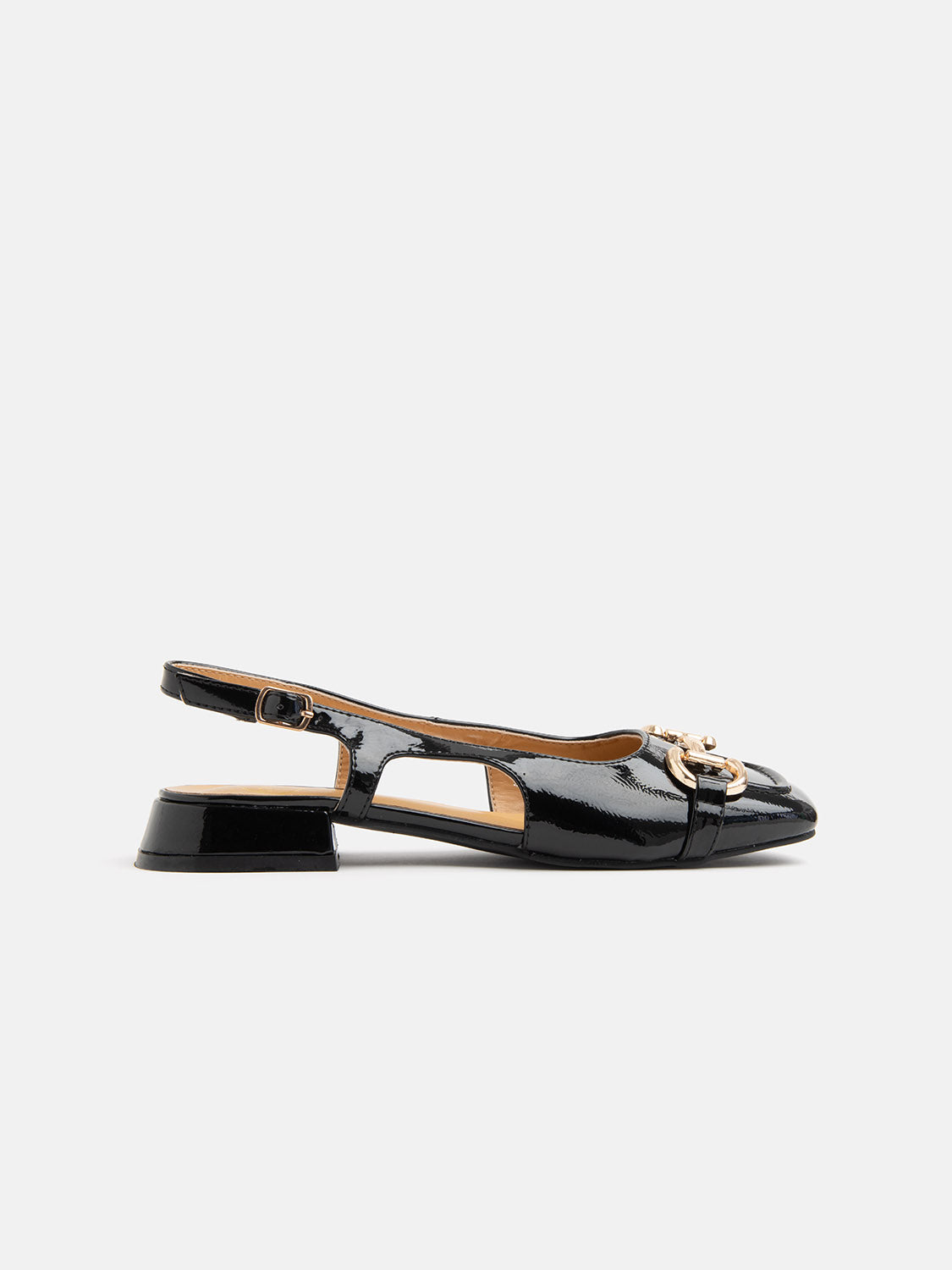 Slingback con punta squadrata e morsetto oro - NERO