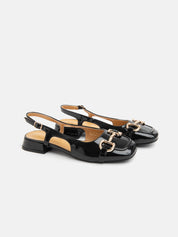 Slingback with square toe and gold clamp - BLACK