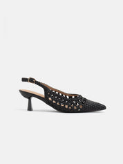 Slingback pump with woven pattern - BLACK