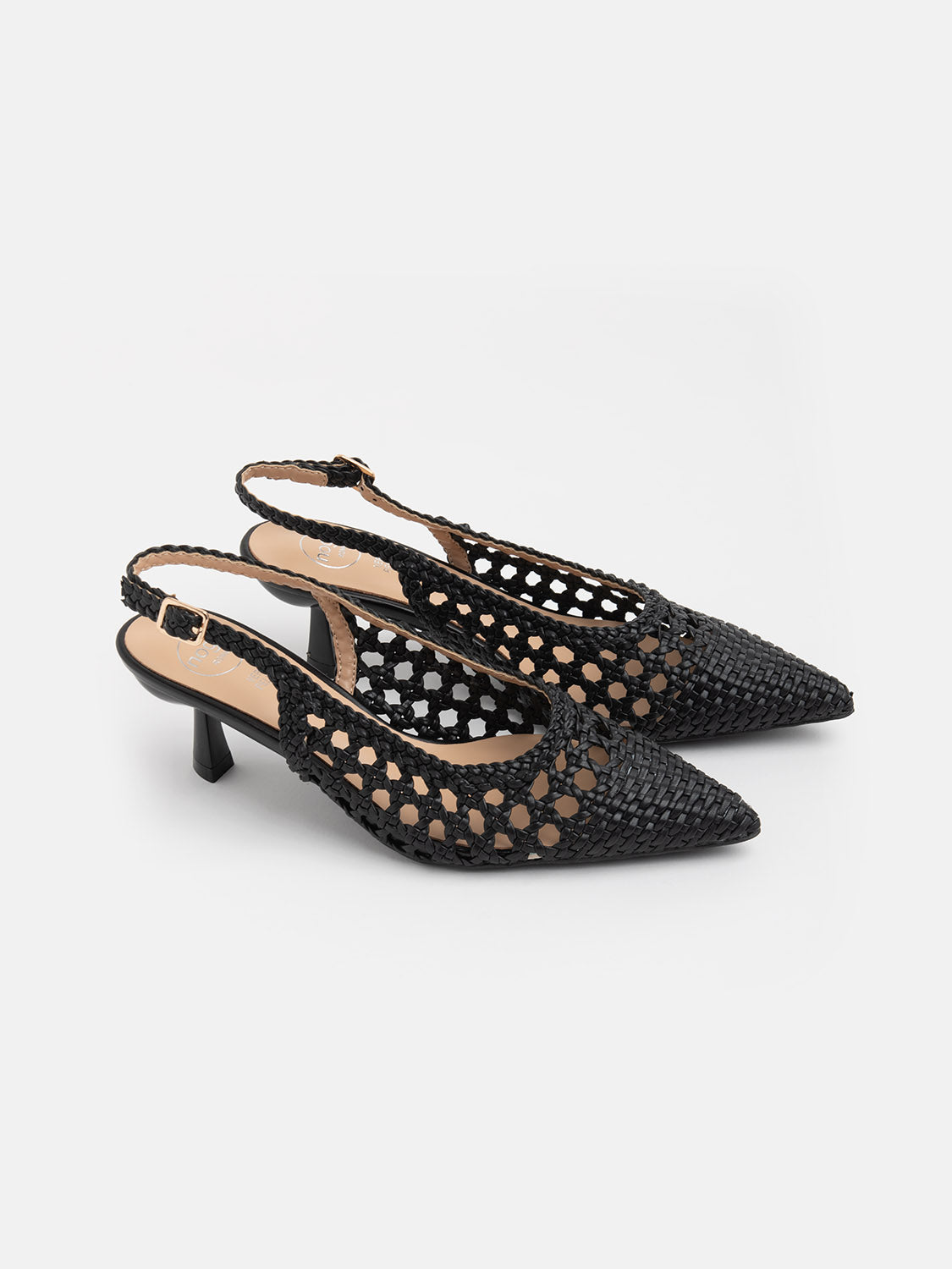 Slingback pump with woven pattern - BLACK