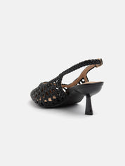 Slingback pump with woven pattern - BLACK