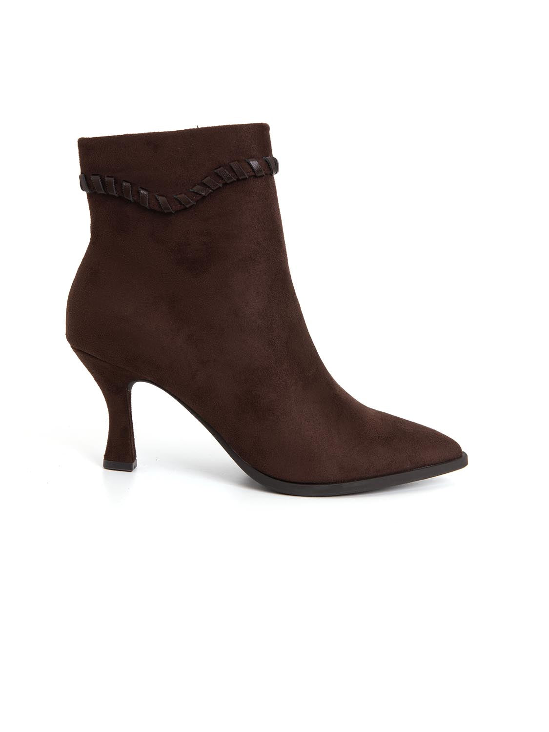 Stivaletto con bordatura in simil camoscio - MARRONE