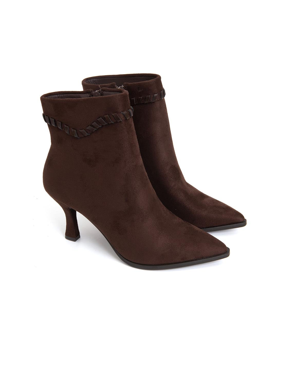 Stivaletto con bordatura in simil camoscio - MARRONE