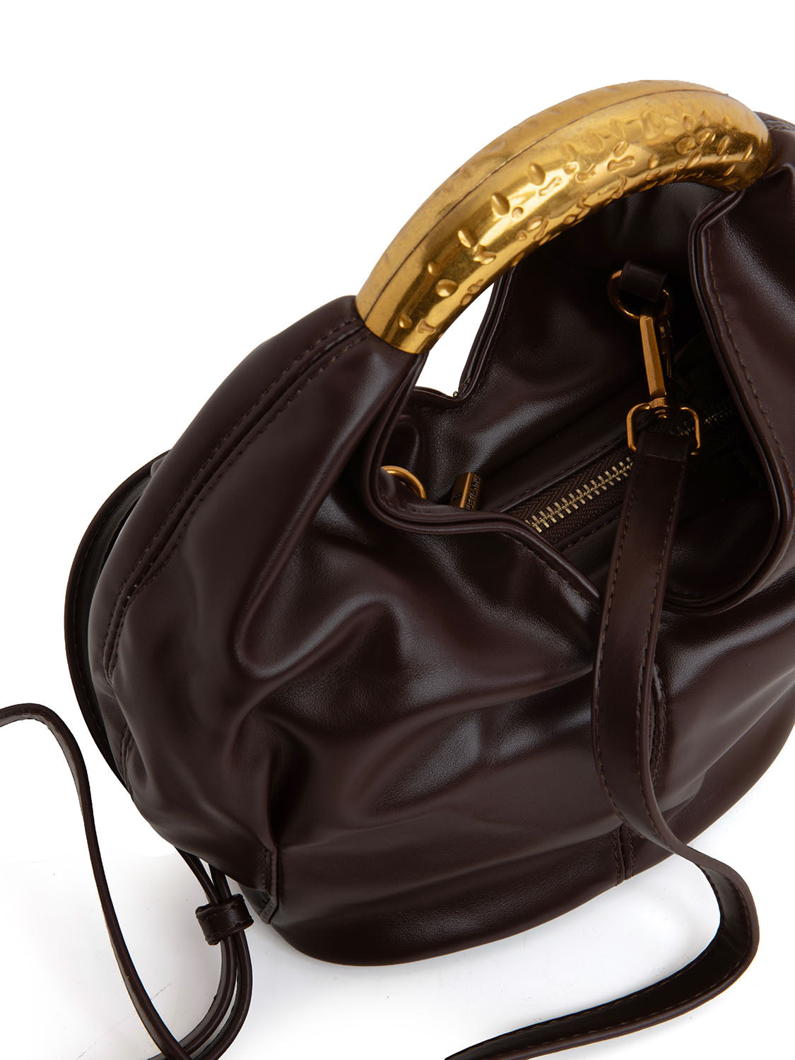 Borsa scultorea con manico gioiello - CAFFÈ