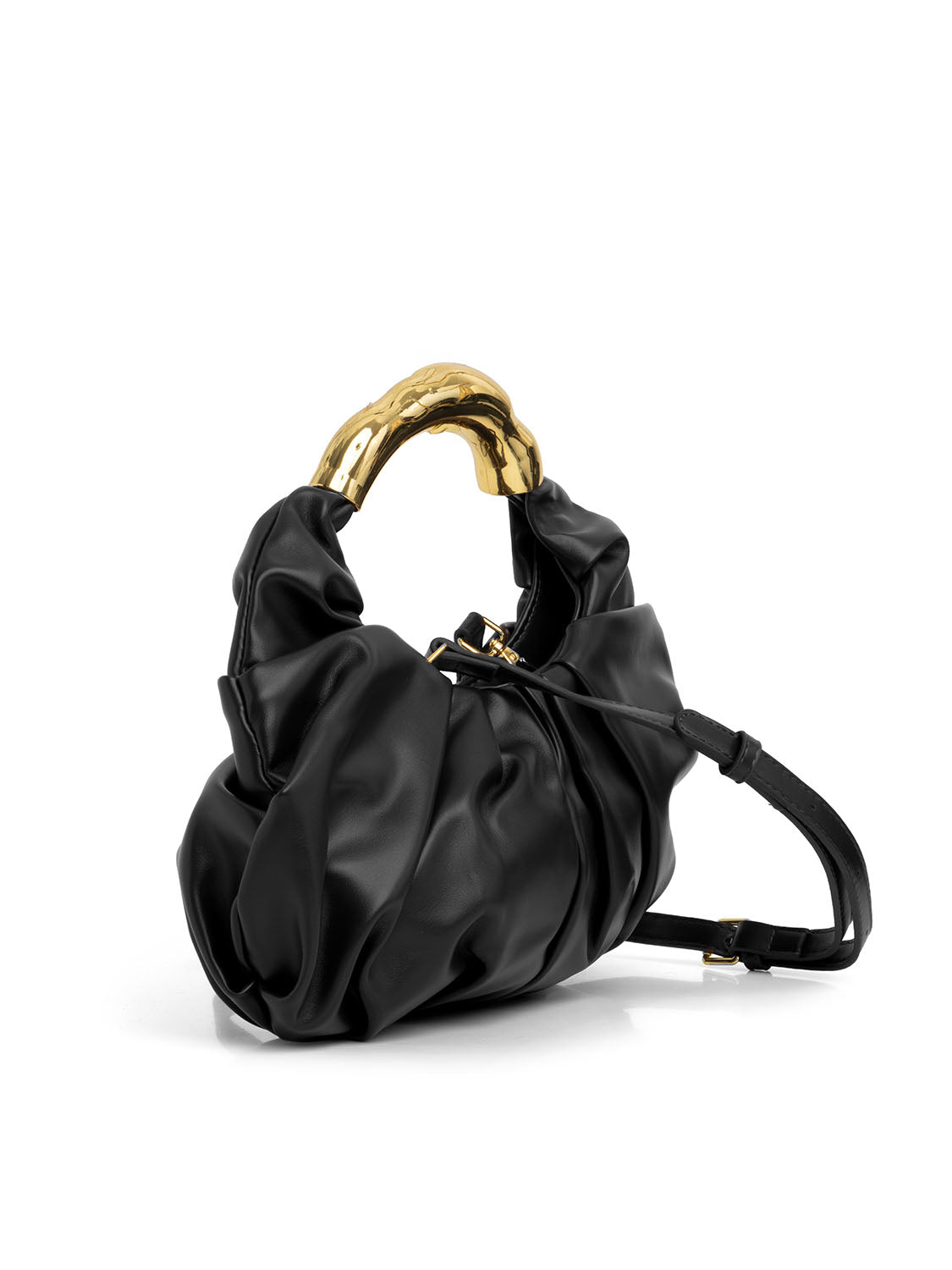 Pouch arricciata con manico - NERO