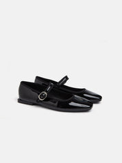 Ballerina with strap and square toe - BLACK