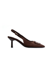 Decolleté con fibbia gioiello - MARRONE