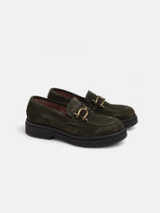 Genuine leather moccasin high sole with clamp - GREEN