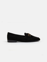 Suede Square Toe Loafer with Clamp - BLACK