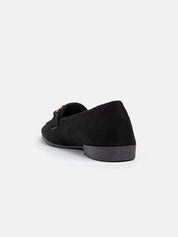 Suede Square Toe Loafer with Clamp - BLACK