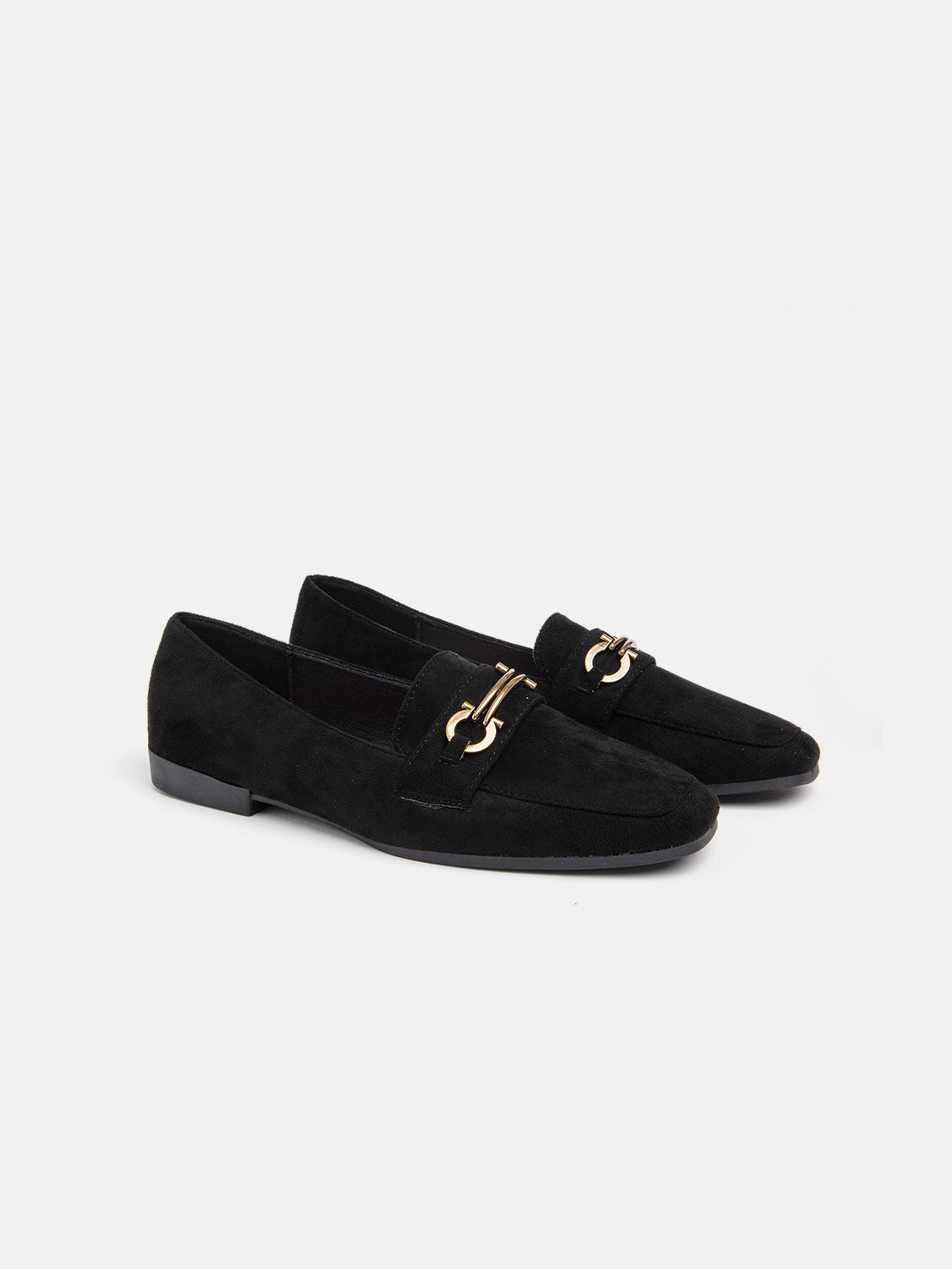 Suede Square Toe Loafer with Clamp - BLACK