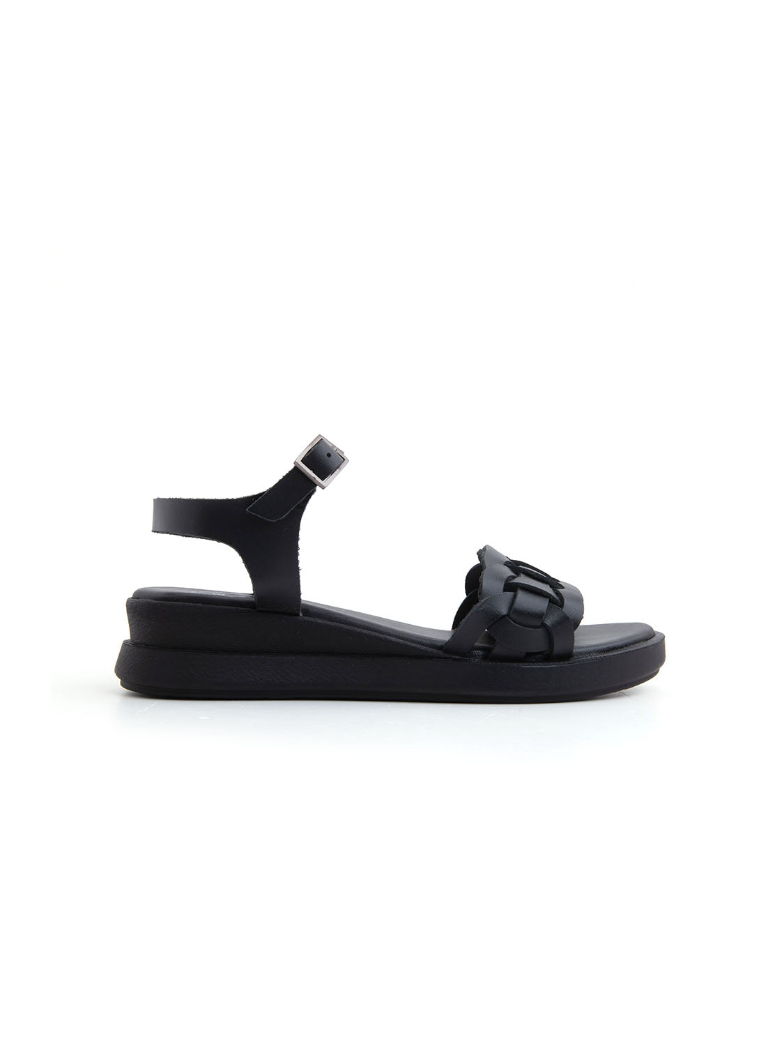 Sandalo platform urban wave in vera pelle - NERO