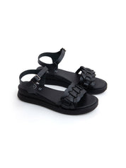 Sandalo platform urban wave in vera pelle - NERO