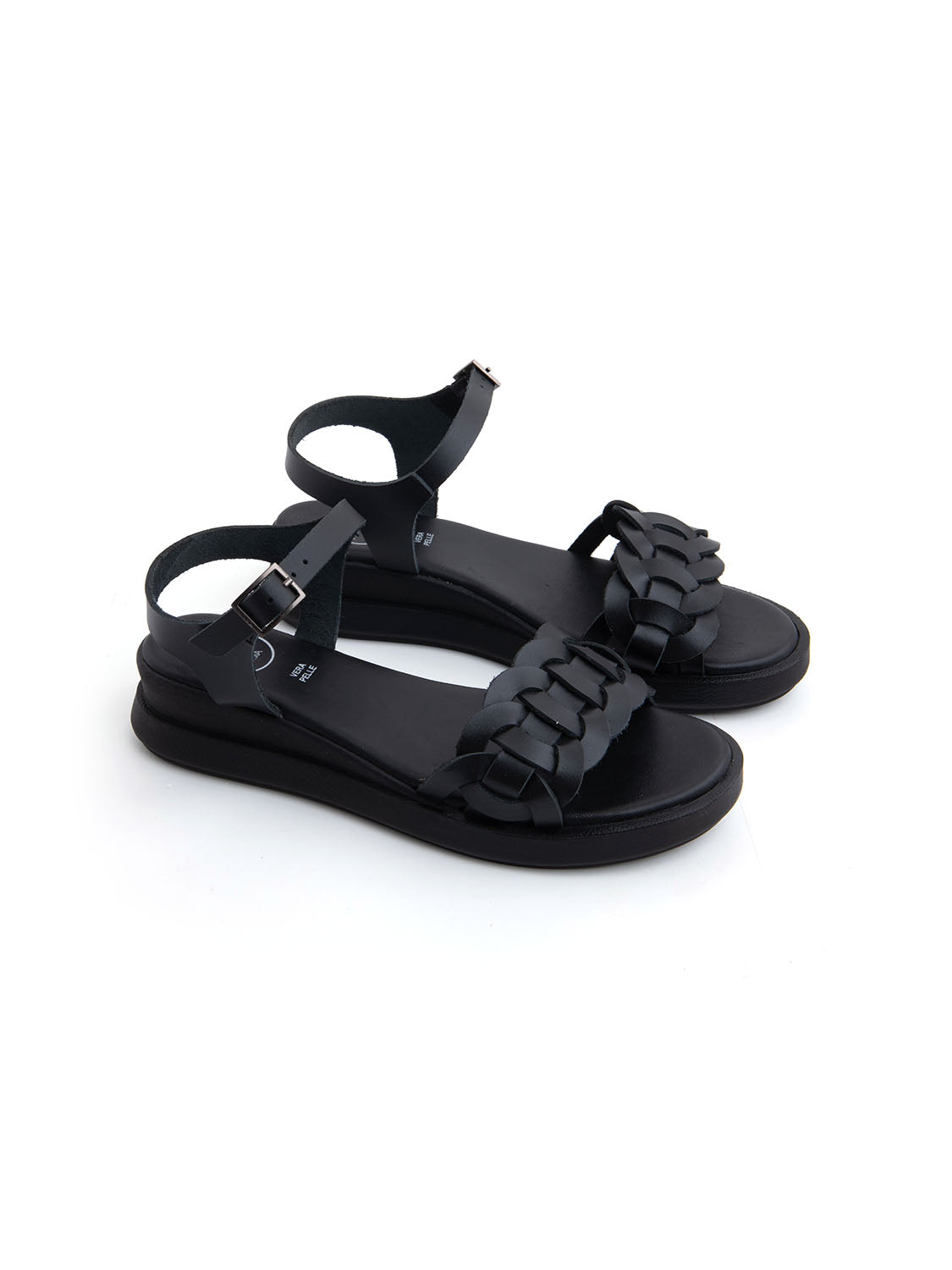 Sandalo platform urban wave in vera pelle - NERO
