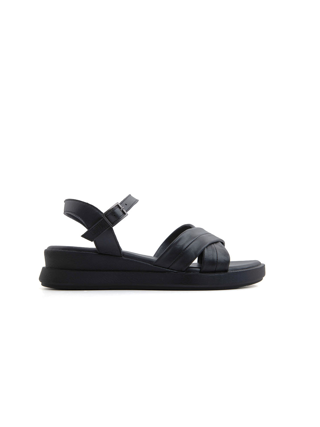 Sandalo platform x-cross in vera pelle - NERO
