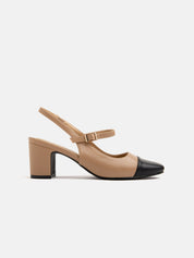 Pumps with wide heel and square toe - KHAKI