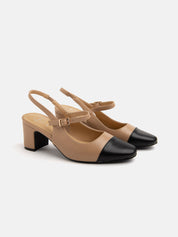 Pumps with wide heel and square toe - KHAKI