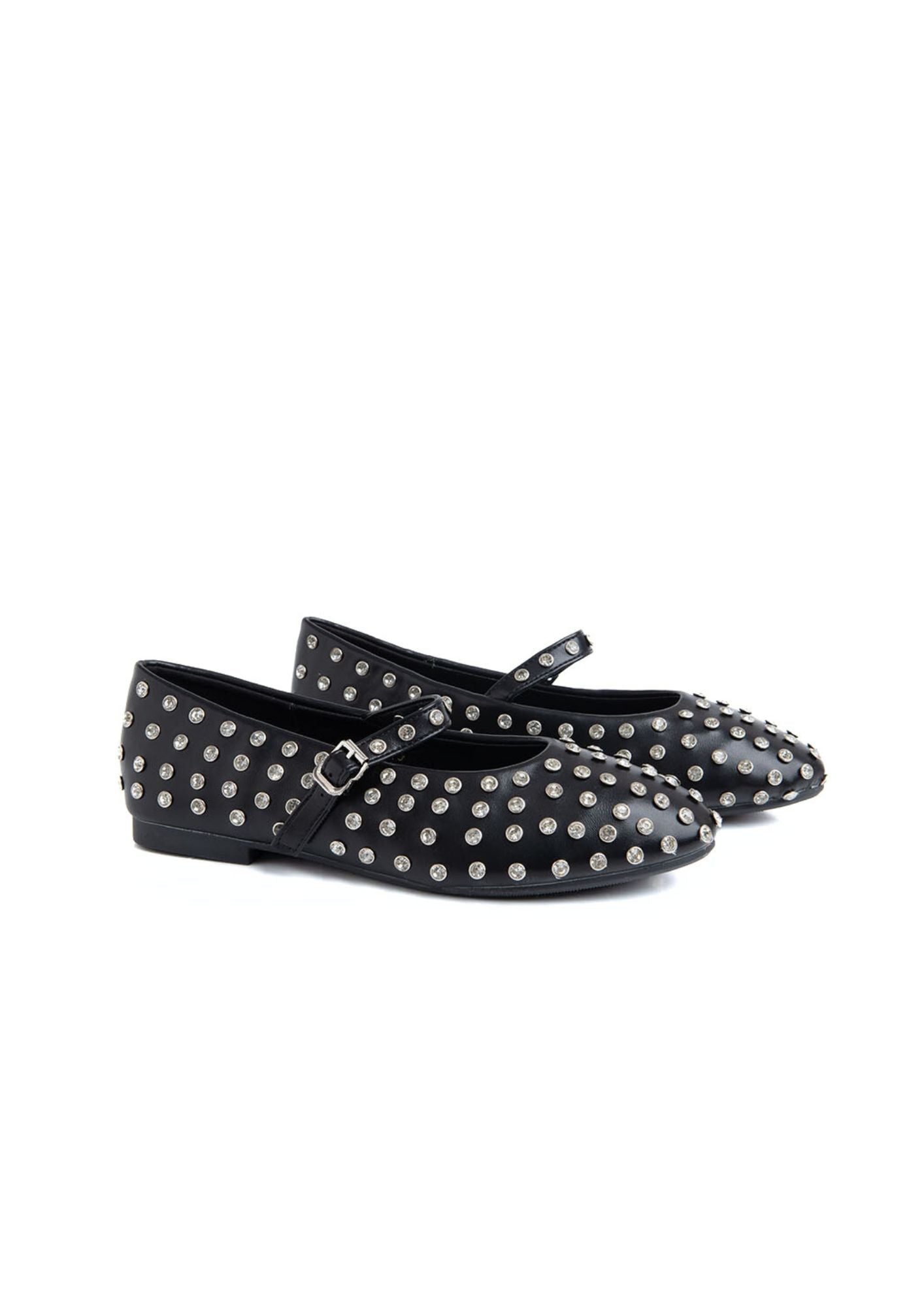 Ballerina con cinturino e borchie in strass - NERO