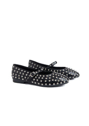 Ballerina con cinturino e borchie in strass - NERO