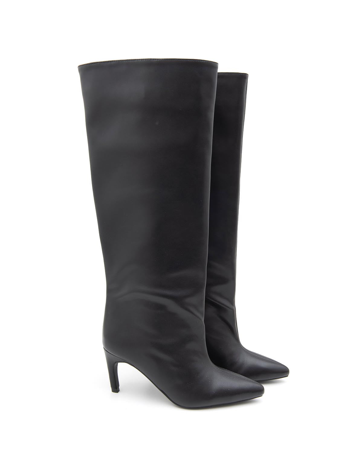 Stivale gambale ampio con tacco svasato - NERO