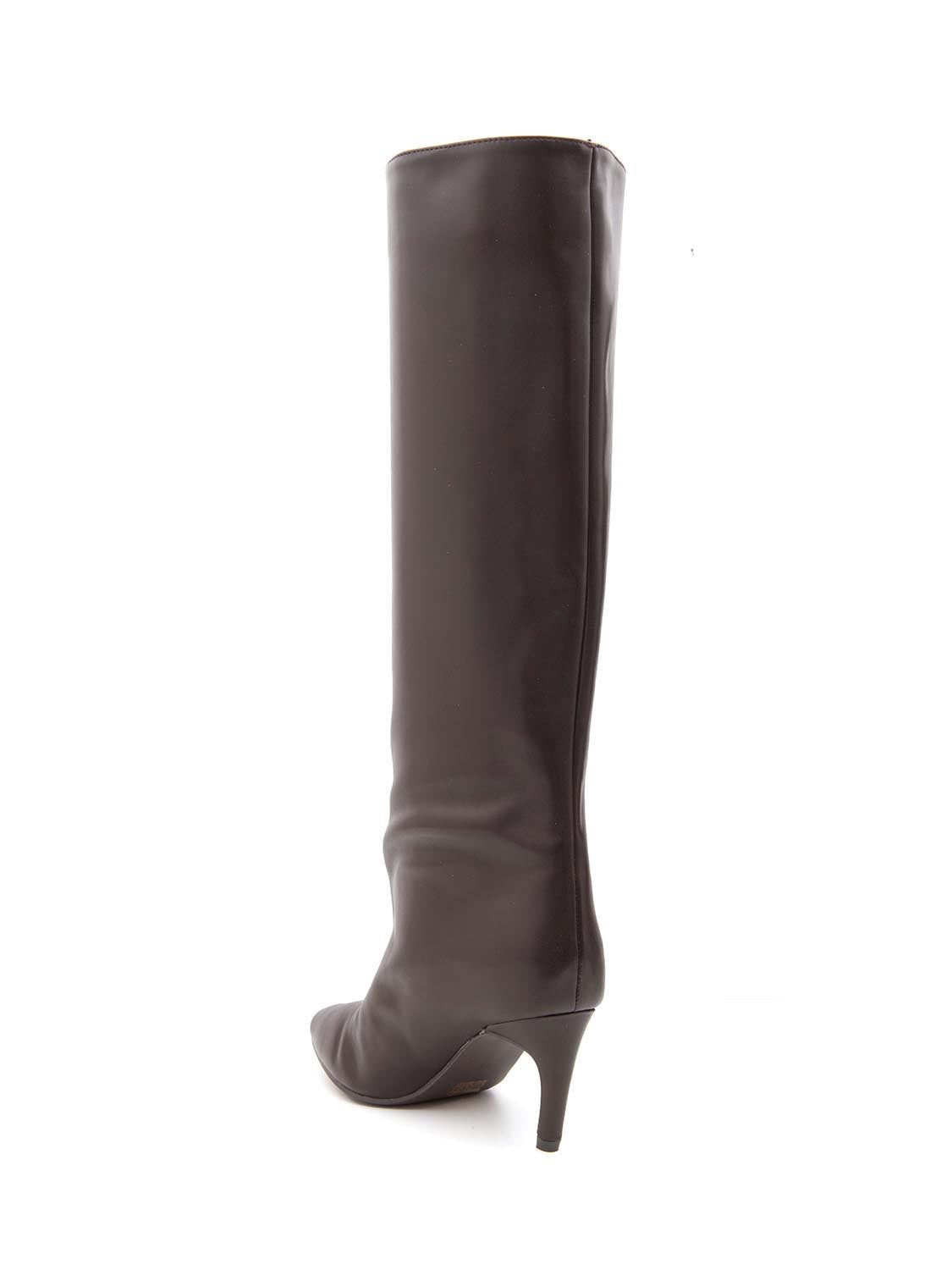 Stivale gambale ampio con tacco svasato - MARRONE