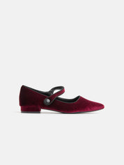 Velvet Pointed Toe Ballerina with Strap - WINE