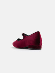 Velvet Pointed Toe Ballerina with Strap - WINE