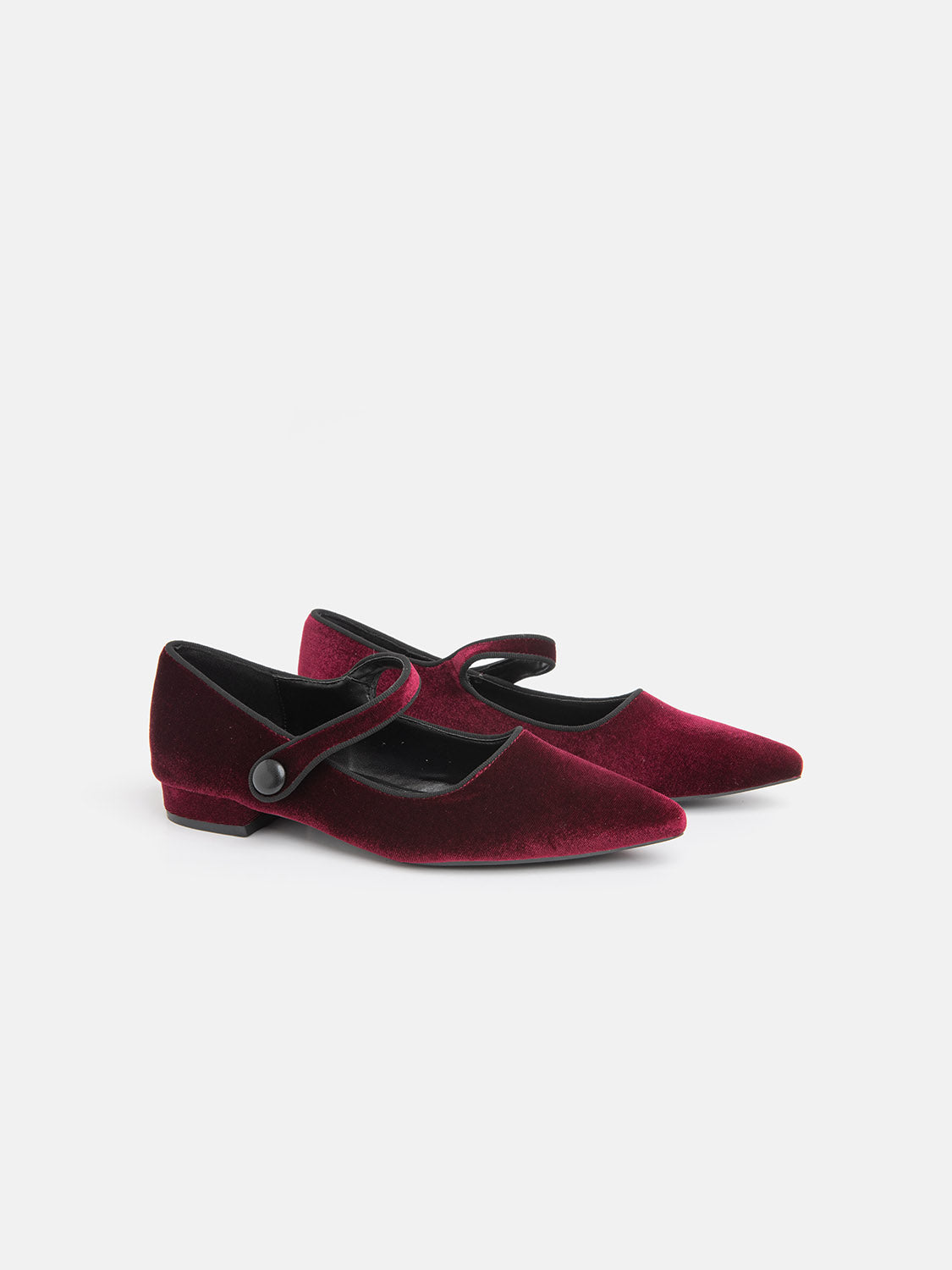 Velvet Pointed Toe Ballerina with Strap - WINE