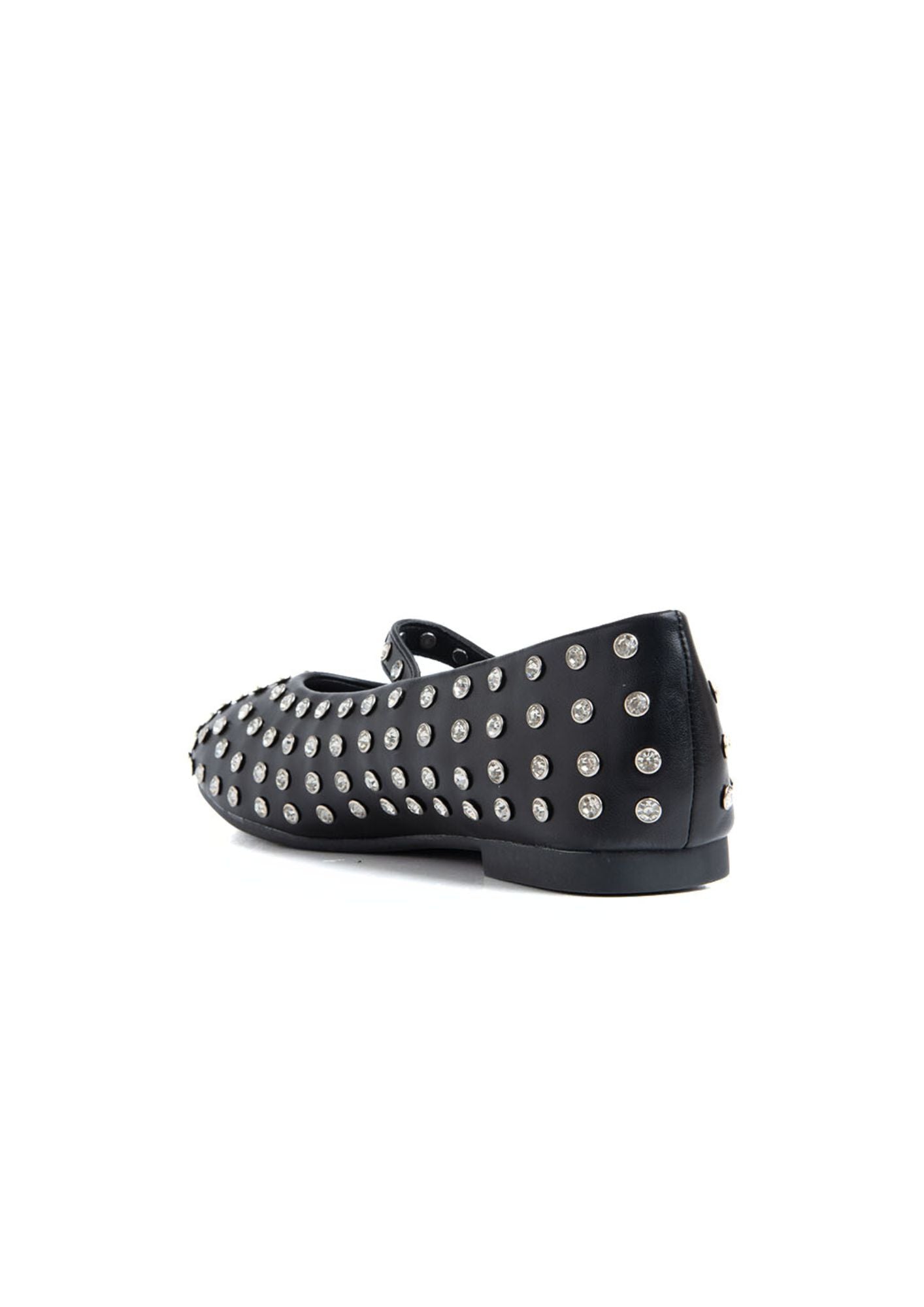 Ballerina con cinturino e borchie in strass - NERO