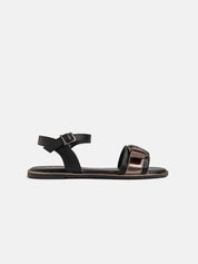 Sandal with buckle and chrome edge - BLACK