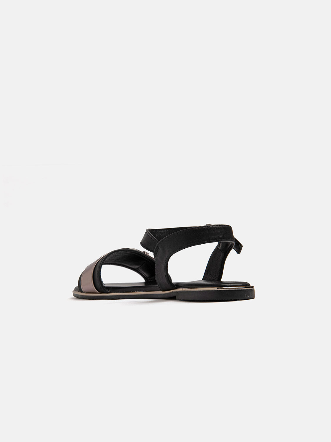 Sandal with buckle and chrome edge - BLACK