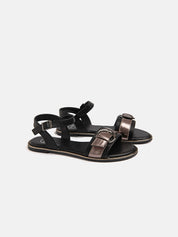 Sandal with buckle and chrome edge - BLACK