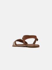 Sandal with buckle and chrome trim - BROWN