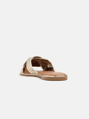 Slipper with wide woven straps - BROWN