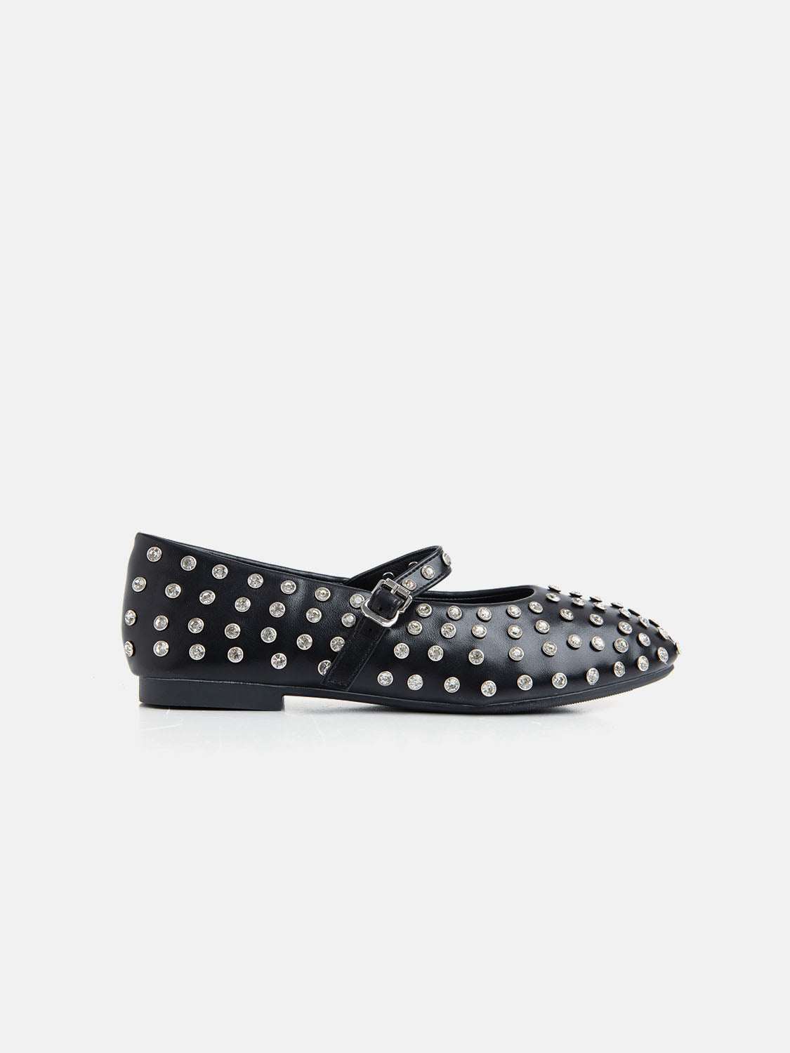 Ballerina con cinturino e borchie in strass - NERO