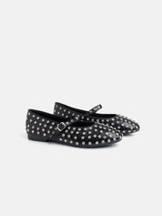 Ballerina con cinturino e borchie in strass - NERO