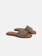 Padded slipper with woven band - BLACK