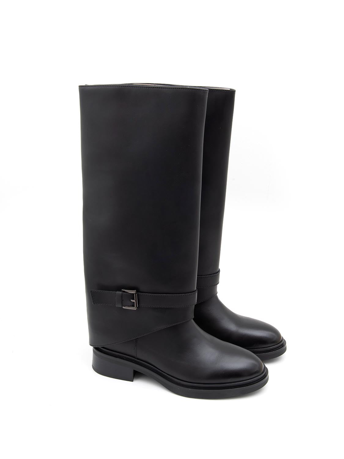 Stivale shark con fibbia in vera pelle - NERO