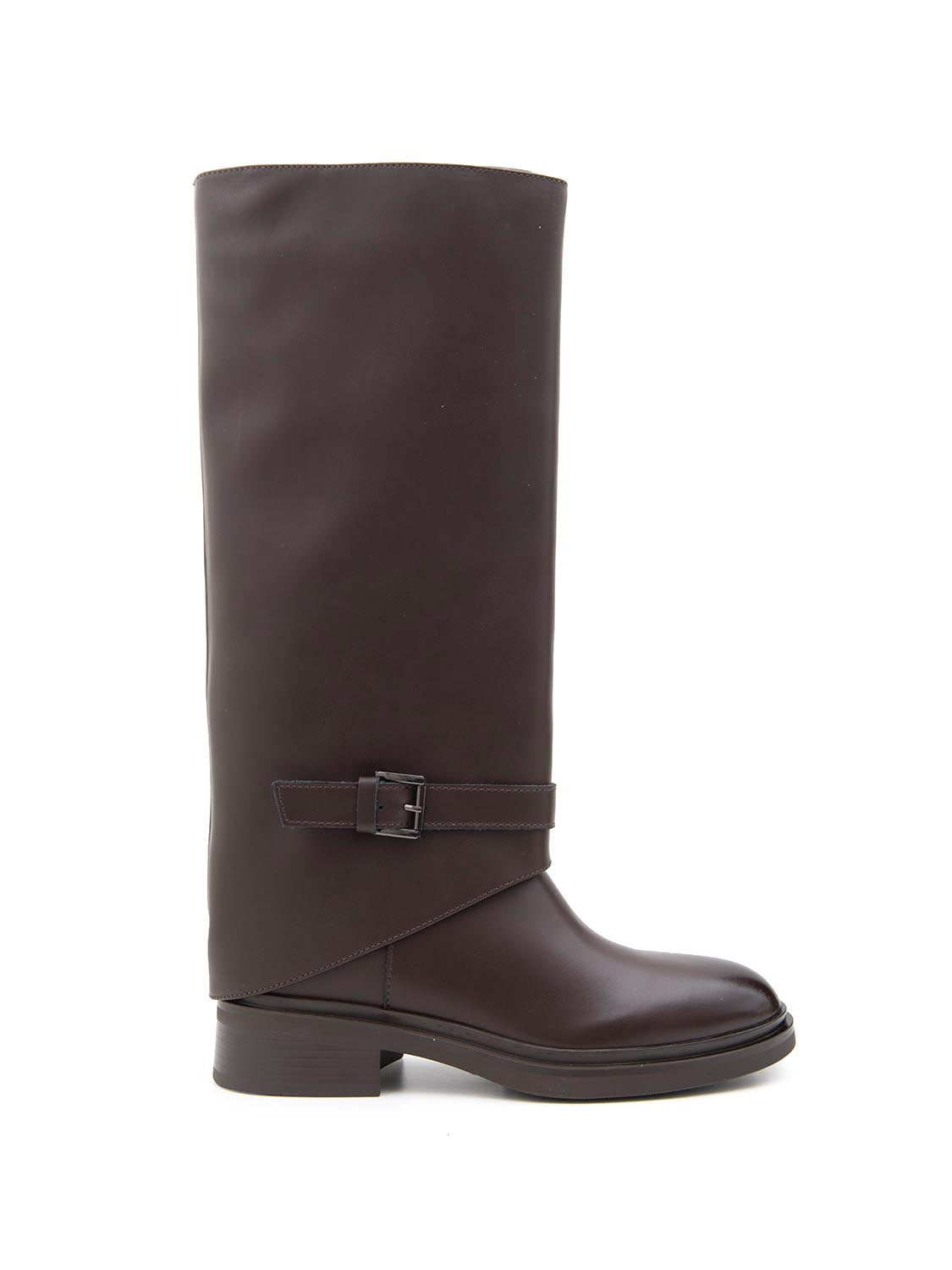 Stivale shark con fibbia in vera pelle - MARRONE