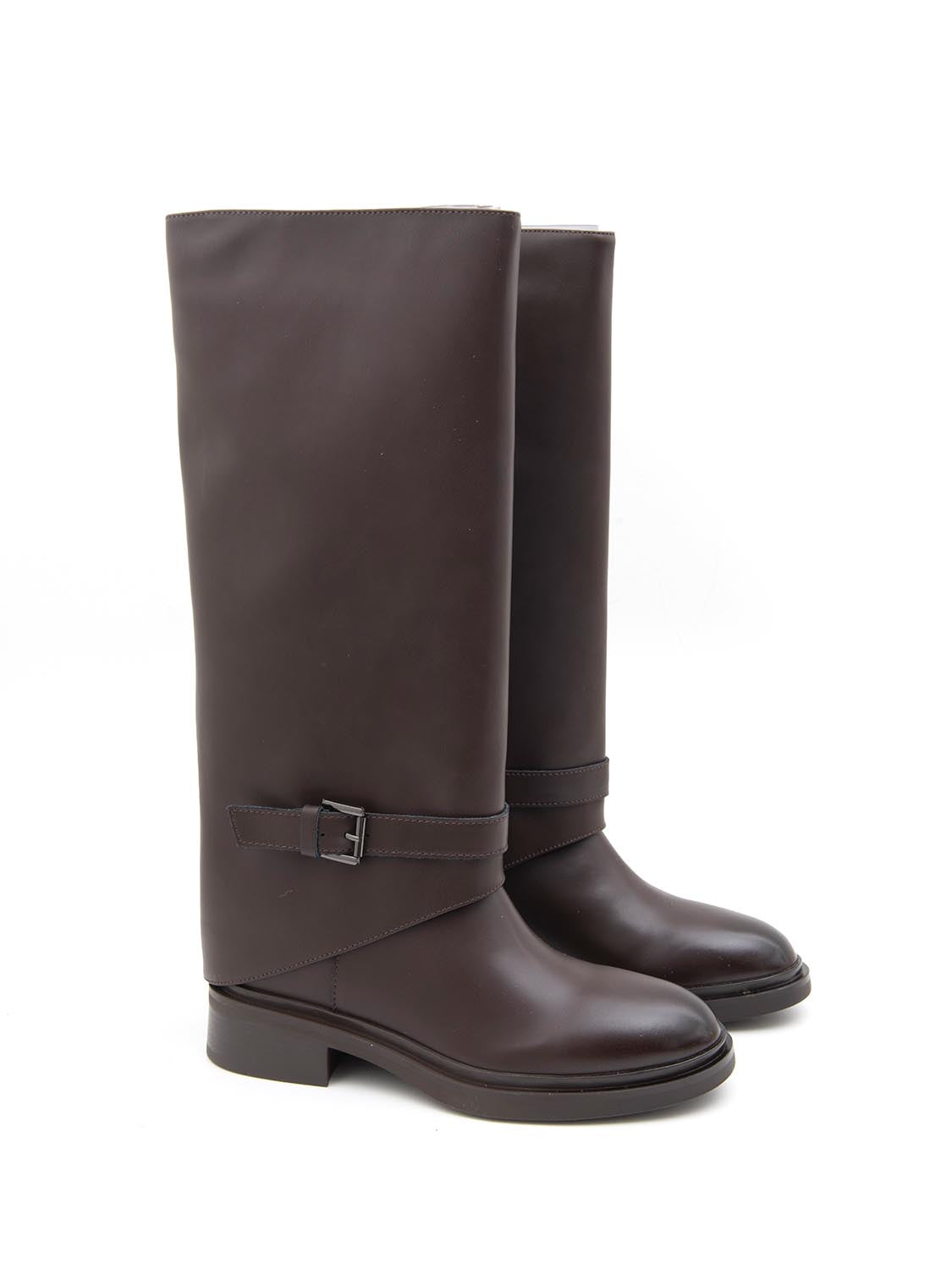 Stivale shark con fibbia in vera pelle - MARRONE