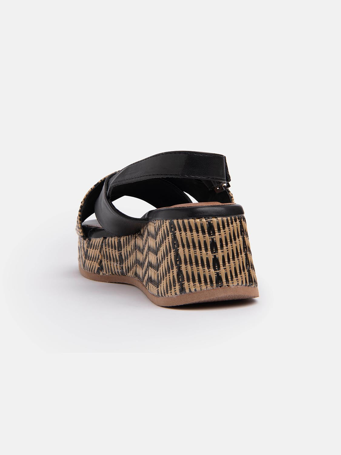 Sandal with crossed straw band and strap - BLACK