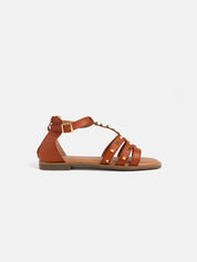 Banded sandal with studs - CAMEL