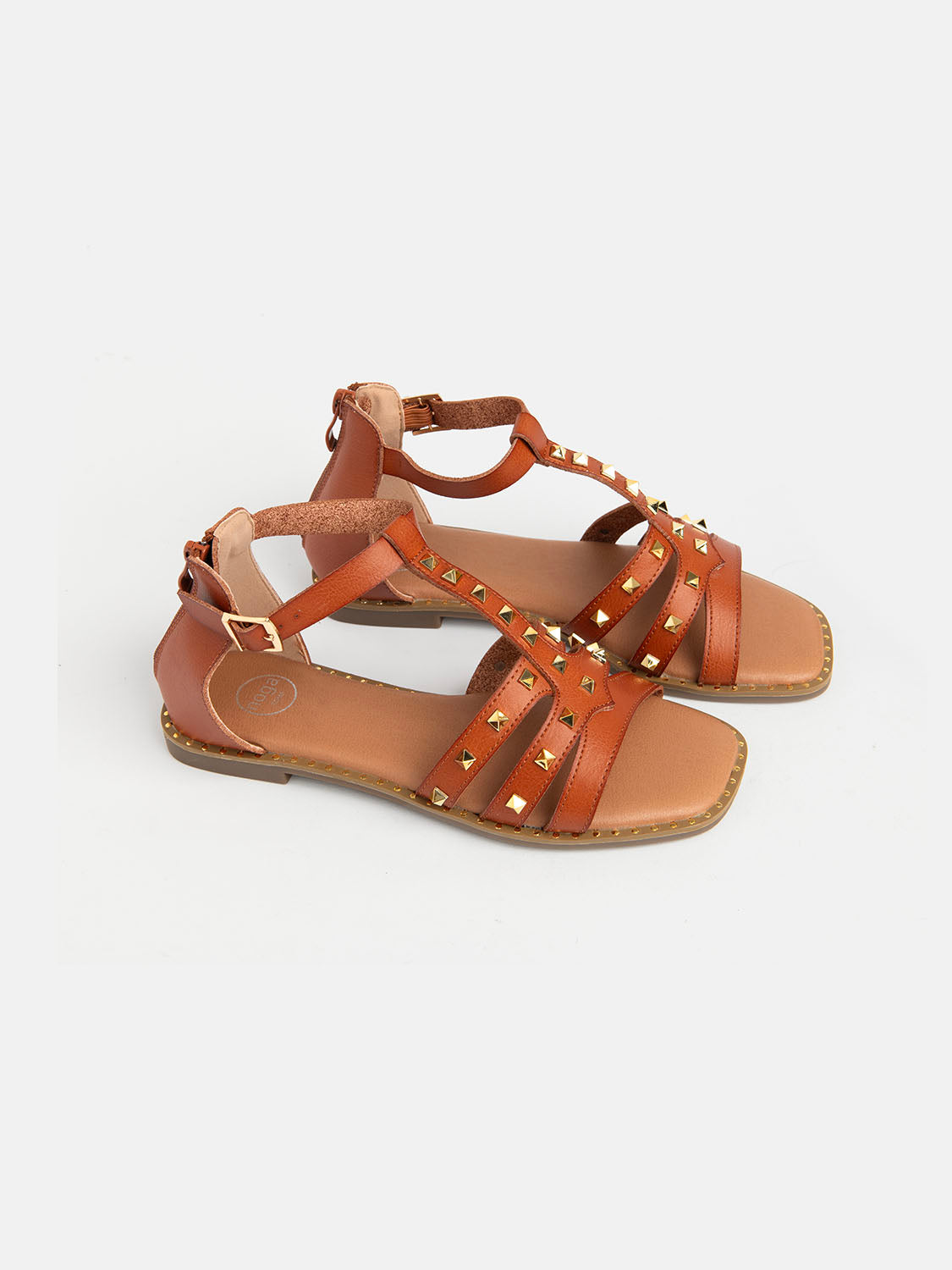 Banded sandal with studs - CAMEL