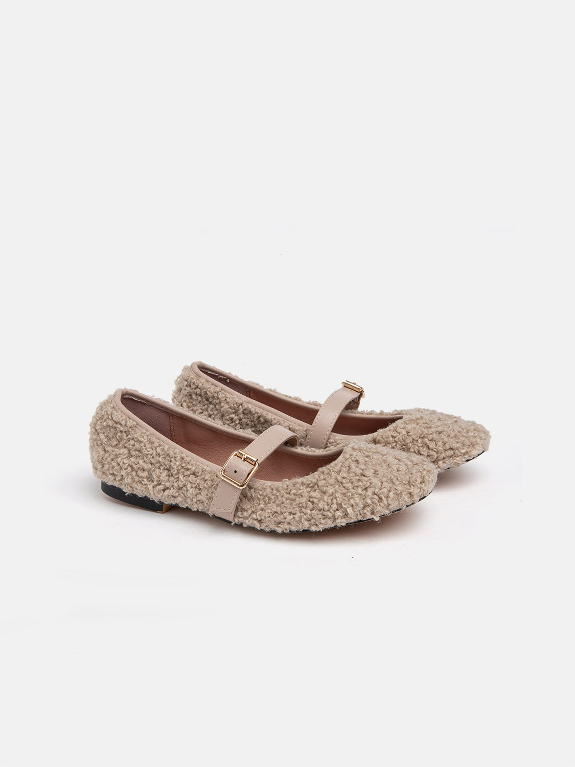 Ballerina with strap and fur upper - BEIGE