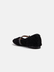 Ballerina with strap and fur upper - BLACK