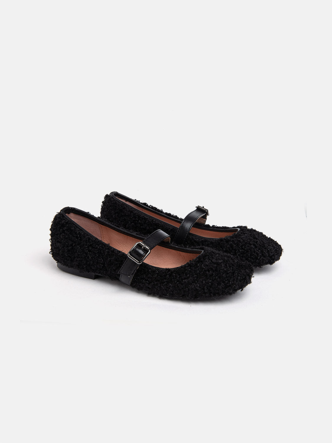 Ballerina with strap and fur upper - BLACK