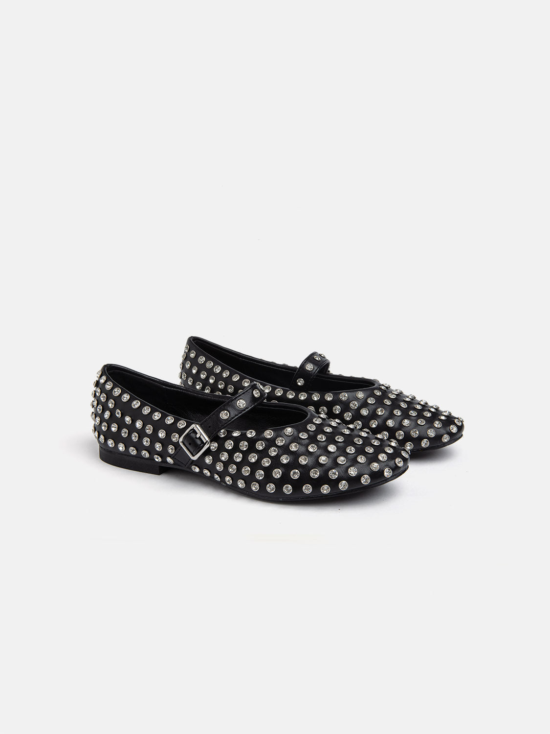 Ballerina con cinturino e borchie in strass - NERO CRISTALLO