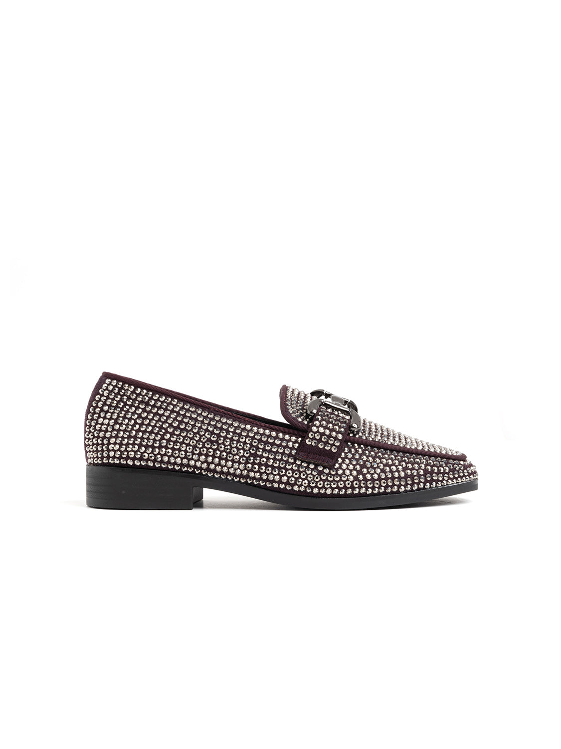 Square-toe loafer with horsebit and rhinestones - BORDEAUX