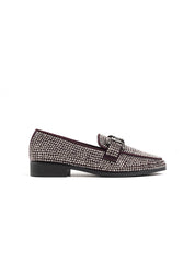 Square-toe loafer with horsebit and rhinestones - BORDEAUX