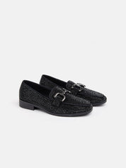 Rhinestone Moccasin with Square Toe and Clamp - BLACK